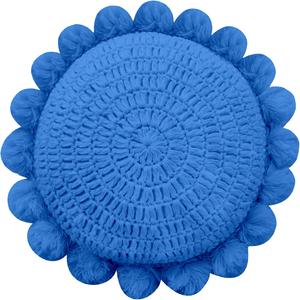 Generic Декоративный круглый плед с помпонами и кисточками, вязаная подушка для дивана, синий Blue