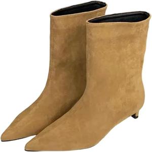 Женские ботильоны с острым носком, винтажные дизайнерские модельные туфли на низком каблуке осень-зима Generic, Light Brown