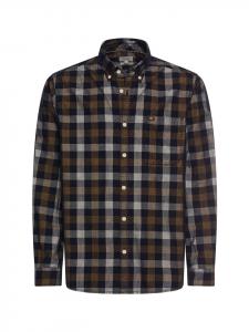 Клетчатая рубашка с длинными рукавами и нагрудным карманом темно-коричневого цвета Camel Active