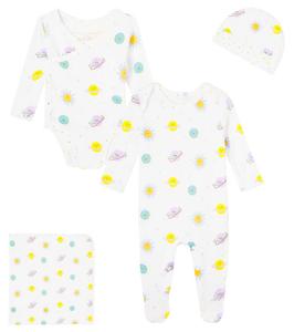 Комплект для малыша: боди, комбинезон, шапочка и плед из хлопка Stella McCartney Kids, Ivory/Colorful