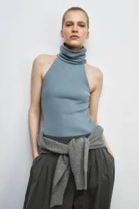 Топ без рукавов с высоким воротником Zara, светло-голубой
