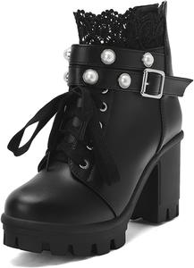 FOREADA Готические ботильоны на массивном каблуке для женщин, короткие боевые ботинки, черные платформенные ботильоны с пряжками и заклепками, панк-готическая обувь на молнии
