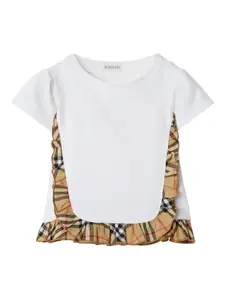 Футболка с оборками и отделкой в клетку Burberry Kids, белый