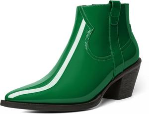 Женские ботильоны Esvowido с заостренным носком, низким каблуком, массивным каблуком, короткие ботинки с боковой молнией и мехом, офисные осенние ботинки, Green