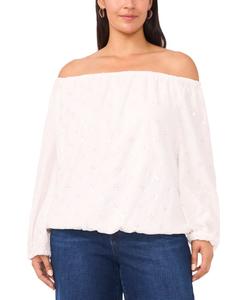 Топ большого размера с открытыми плечами и объемными рукавами Vince Camuto, New Ivory