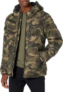 Мужская стеганая куртка Tommy Hilfiger средней толщины с капюшоном и шевронным узором, Camouflage