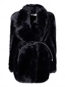 Пальто с поясом-узлом из искусственного меха SPORTMAX, черный