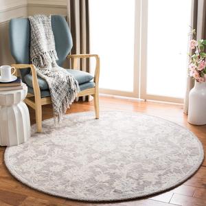 Ковер SAFAVIEH, 153 x 153 см, коллекции Micro-Loop — круглый, Grey & Ivory, ручной работы из деревенской шерсти, идеален для помещений с высокой проходимостью в гостиной, спальне (MLP506F)