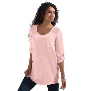 Женская текстурированная туника больших размеров Roaman's с кружевной отделкой, цвет Soft Blush