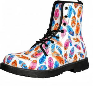 Женские короткие ботинки с принтом на шнуровке, с широким каблуком, боевые ботильоны для девушек и женщин, осенние и зимние, с рисунком роз, черепов, бабочек и мультяшных узоров Maimeili, Feather 5