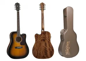 Акустико-электрогитара Washburn Heritage с вырезом - Tobacco Burst + Washburn Deluxe Dreadnought Hards