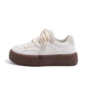 Скользоустойчивые амортизирующие утепленные низкие скейтерские кроссовки для женщин HUANQIU бежево-коричневые