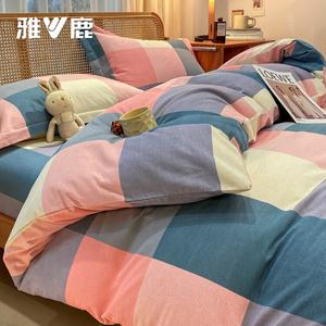 Yalu Комплект постельного белья 1,8 м, 4 предмета: пододеяльник 200x230 см, простыня, 2 наволочки, утолщенный фланелевый, 100% хлопок, цвет Purls