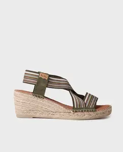 Женские эспадрильи на танкетке из ткани с полосатыми резинками Toni Pons, цвет Kaki