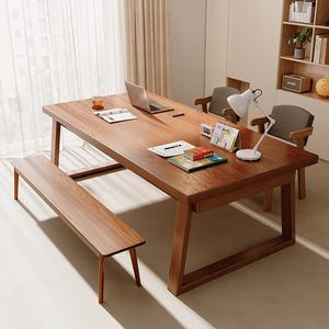 Стол 160x80 см Naijia, гостиная, большой длинный, рабочая станция, домашний, массив дерева, ножки, двухместный, учебный, офисный, [30 мм столешница], цвет Walnut