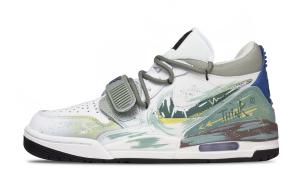 Jordan Legacy 312 SEVEN Ноты Граффити Износостойкие Низкие Винтажные Баскетбольные Кроссовки Мужские белый Зеленые