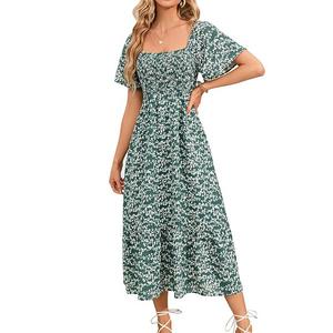 Платье для беременных с квадратным вырезом и коротким рукавом для фотосессии baby shower Clearflower, Green Floral