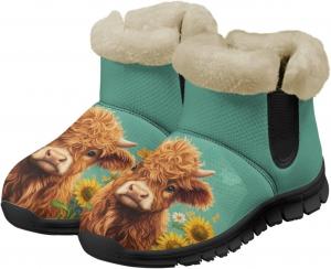 Женские ботильоны и полусапожки Highland Cow зимние теплые пушистые снежные ботинки повседневная обувь босиком размеры 36-41 Pointodoor, Highland Cow Sunflower