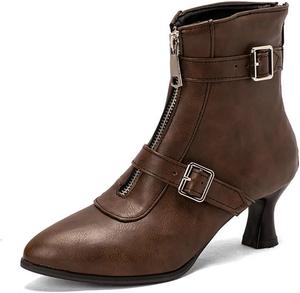 Женские ботильоны с kitten-каблуком, модные с металлической пряжкой, заостренным носком, молнией, высокими каблуками, с меховой подкладкой, для осени и зимы, для работы, вечеринок, вестерн-ковбойские короткие ботинки Helenbra, Brown