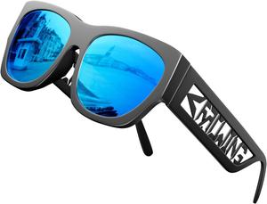 Поляризованные солнцезащитные очки ROCKNIGHT HD для вождения с защитой от УФ-излучения UV400, антибликовым покрытием, легкими, модными дужками и плоскими линзами, Black Frame/Blue Lens
