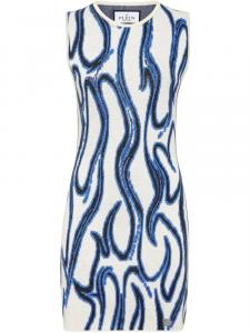 Мини-платье Philipp Plein с узорчатым жаккардовым узором и мотивом пламени, белый