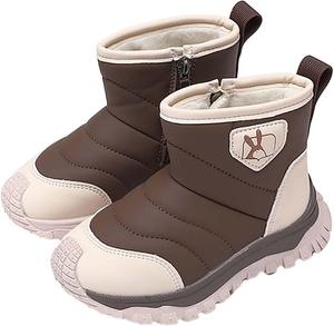 Детские ботинки для мальчиков и девочек с плотной плюшевой подкладкой, зимние водонепроницаемые ботинки на платформе с нескользящей подошвой, наружная обувь, зимние ботильоны Generic, Brown