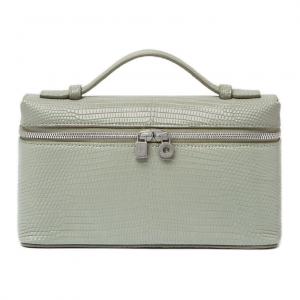 Loro Piana Кожаная ящерица наплечная сумка через плечо женская классическая эвкалипт и античное серебро