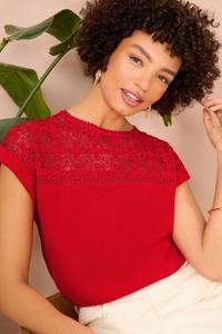 Футболка из тканого материала с кокеткой связанной крючком Love & Roses, красный