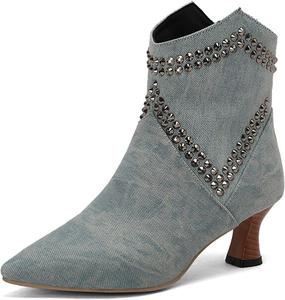 Женские ботильоны DEERBUNNY с заклепками, каблук-кошечка, зауженный носок, низкий каблук, короткие ботинки, осенне-зимняя обувь, Blue