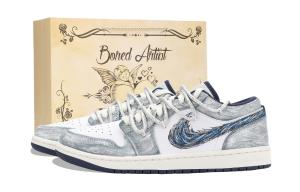 Jordan Кроссовки баскетбольные Air 1 Jiang Immersed Moon низкие матовые, износостойкие винтажные унисекс White Blue