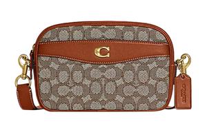 Камера Ткань С Коровьей Кожей Сумки Для Камеры Плечевая Сумка Через Плечо Средний Размер Женская Коричневая COACH