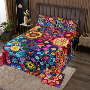 Erosebridal Бохо комплект постельного белья Bohemian Rainbow в этническом стиле с геометрическим и цветочным принтом, красный и синий, стеганый, мягкий и роскошный, Red Blue