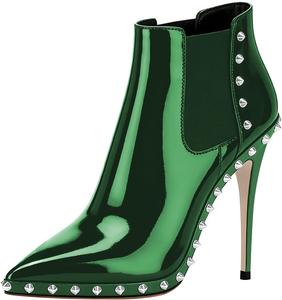 Женские ботильоны FYS с заостренным носком, заклепками, шпилькой и высокими каблуками, сексуальные туфли для вечеринок и клубов, размеры 4-16 США, Green