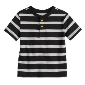 Полосатая футболка-хенли с коротким рукавом для мальчиков и малышей Jumping Beans, цвет rugby stripe black