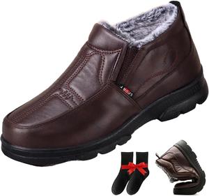 Мужские зимние ботинки ZPLMIDE из кожи с теплой меховой подкладкой, водонепроницаемые, противоскользящие, удобные, повседневные слипоны, коричневый