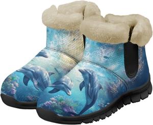 Женские ботильоны и полусапожки Highland Cow зимние теплые пушистые снежные ботинки повседневная обувь босиком размеры 36-41 Pointodoor, Ocean Dolphin