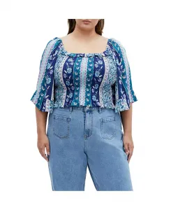 Топ с принтом Самара больших размеров CITY CHIC, синий