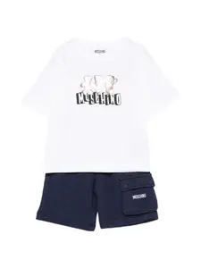 Трикотажный костюм с графическим принтом Moschino Kids, синий