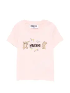 Футболка с изображением медведя Moschino Kids, розовый
