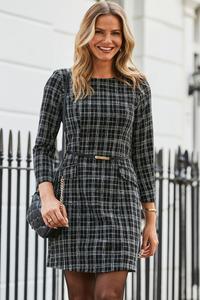 Мини платье из букле с поясом Sosandar, черный