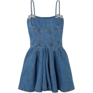 Джинсовое мини-платье с расклешенным подолом Self-portrait, синий