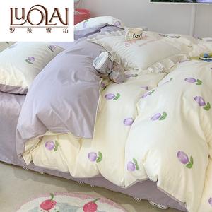 LUOLAI HOME Комплект постельного белья, 3 предмета, пододеяльник 150x200 см, простыня 90 см, наволочка, цвет Purple Tulip