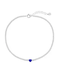 Теннисный браслет на лодыжку из стерлингового серебра с эмалевым сердцем и фианитами - синий Simona, blue