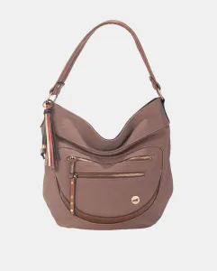 Сумка через плечо в стиле хобо с одной ручкой из коричневого саржевого полиуретана с разноцветной кисточкой Volum