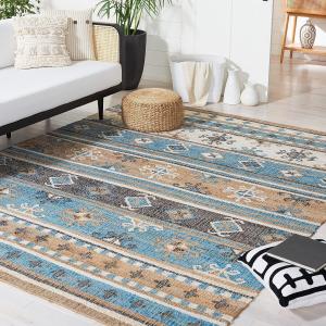 SAFAVIEH Kilim Collection ковер, 275 x 366 см, Blue & Ivory, плоское плетение из джута, идеально для помещений с высокой проходимостью в гостиной, спальне (KLM754M)