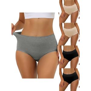 5 упаковок женского хлопкового нижнего белья с высокой посадкой и кружевной отделкой для контроля живота, полное покрытие, трусы Muti-color ALLEGRA K, Bg Bk Gy