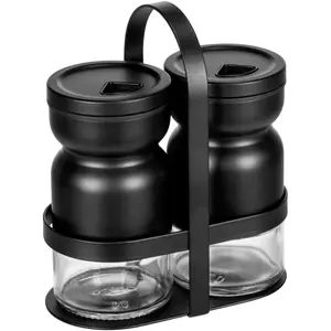 Шейкер для специй WENKO «Menage Melli», (набор, 3 шт.), для мелко- и крупнозернистых специй, металл с порошковым покрытием, цвет Gefäß : Transparent, Deckel und Halterung: Schwarz