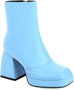 Женские ботильоны YekgfuD на молнии с высокой толстой шпилькой 6 см/2,36 дюйма, модные, сексуальные, эластичные, для стрип-пластики и ночного клуба, Blue