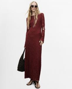 Женское кружевное платье с рукавами-колоколами MANGO, Wine