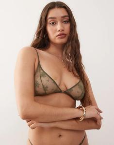 Кружевной бюстгальтер с треугольными чашками цвета хаки Weekday